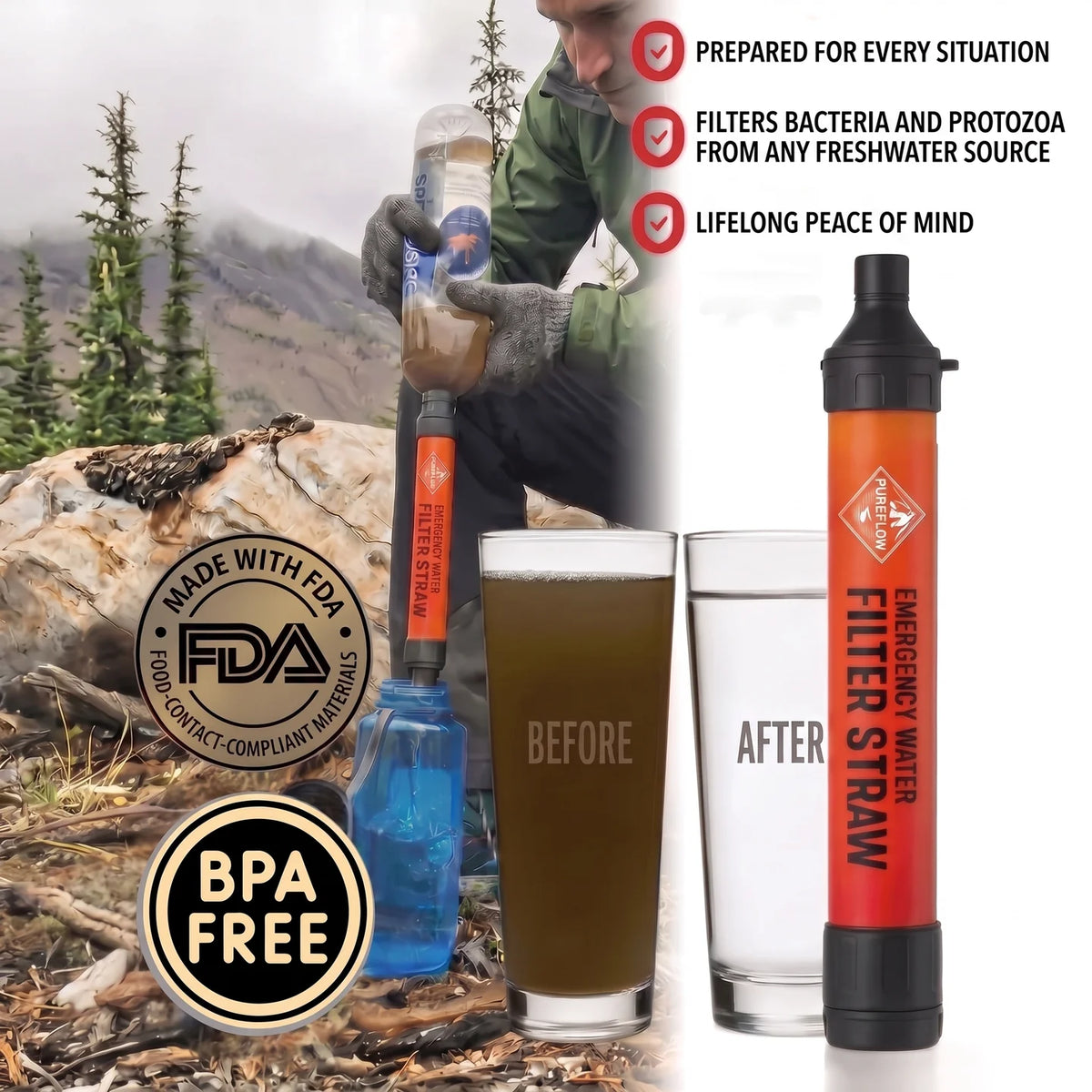 PureFlow Water Filter Straw